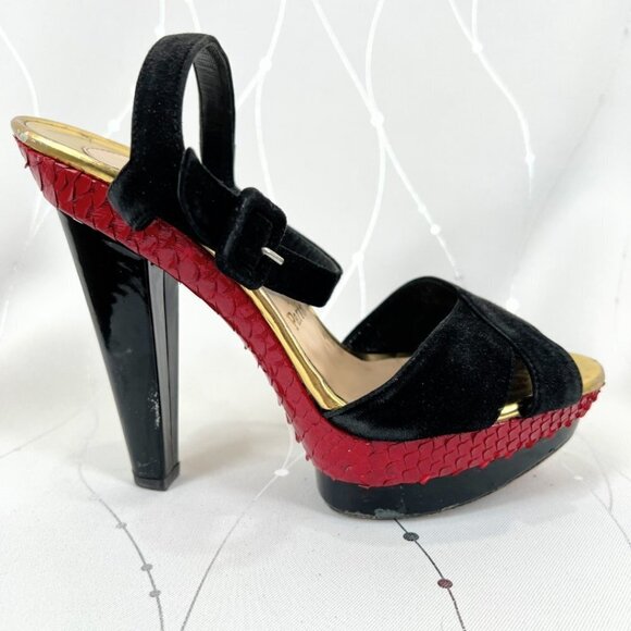 Christian Louboutin Black Red Suede Python Leather Falaise Platform Heels $945 - Picture 7 of 14